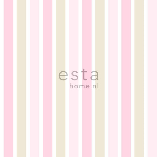 ESTAhome behang verticale strepen licht roze, beige en wit - 53 cm x 10.05 m - 138701