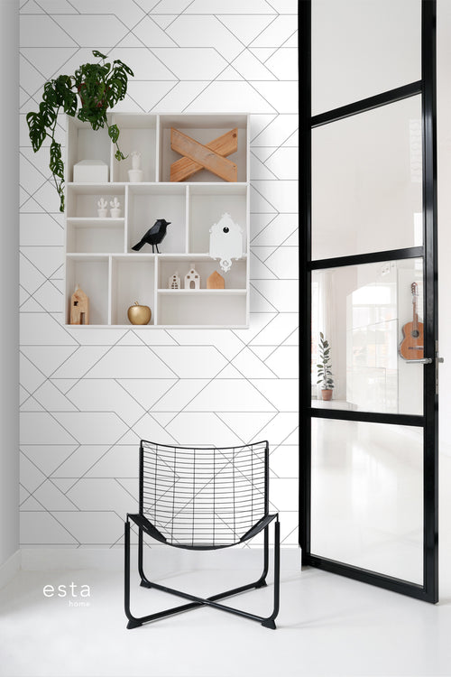 ESTAhome behang grafische lijnen zwart wit - 53 cm x 10.05 m - 139235