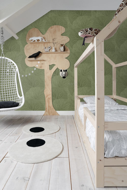 ESTAhome behang grote bladeren vergrijsd olijfgroen - 53 cm x 10.05 m - 138995