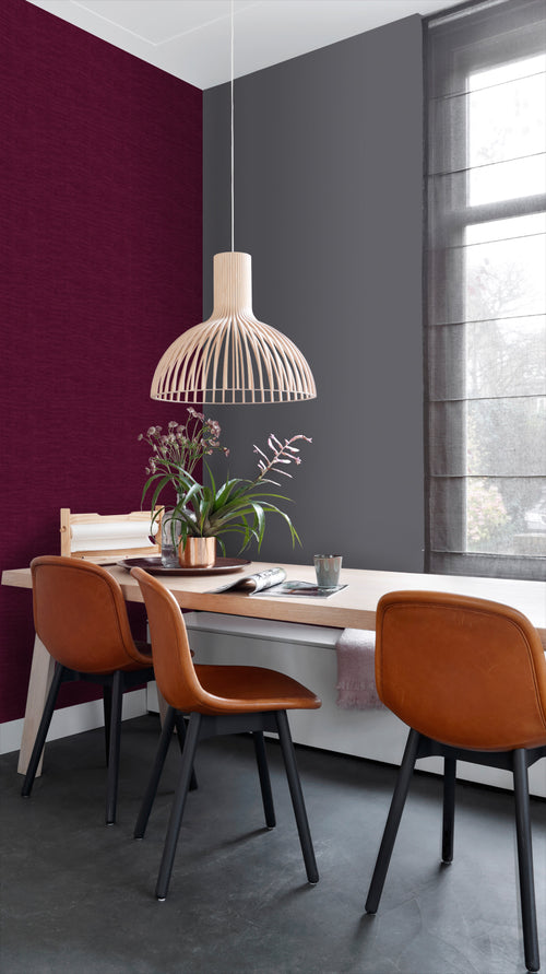 ESTAhome behang effen linnenstructuur bordeaux rood - 53 cm x 10.05 m - 148697