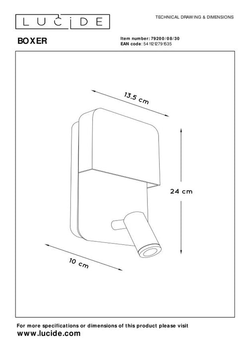 Lucide bedlamp BOXER - Geïntegreerde LED - Zwart - vtwonen shop