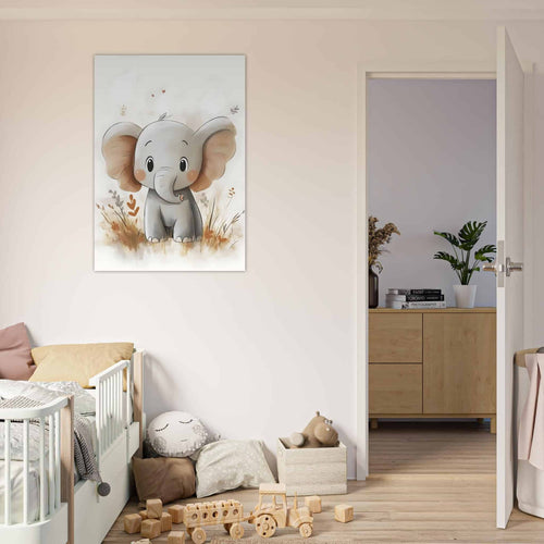 Artfulprints Poster Avontuurlijke olifant   - 30x40 cm - Grijs