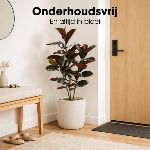 Mica Decorations Rubberplant – Kunstplant in Pot – Realistische Nepplant Woondecoratie – Kunstplanten voor Binnen en Buiten – H120 x Ø80 cm – Rood