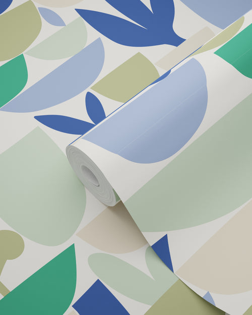 ESTAhome behang aardewerk en planten blauw en groen - 50 x 900 cm - 131076 - vtwonen shop