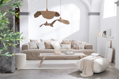 J-Line kussen Bloemen/Bladeren - katoen - taupe/beige - vtwonen shop