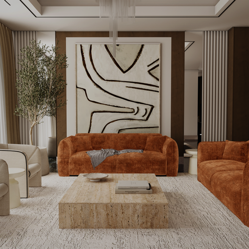 Premium Interiors - Bank LUSH - fluweel met motieven terracotta 205cm
