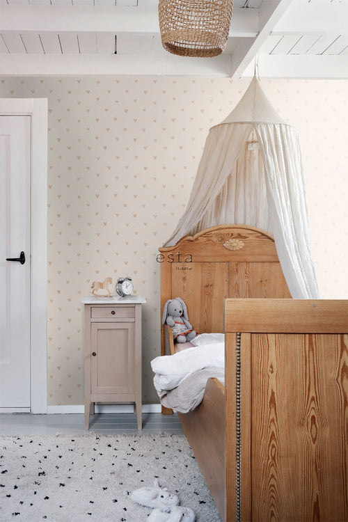 ESTAhome behang hartjes glanzend goud en beige - 53 cm x 10.05 m - 138865
