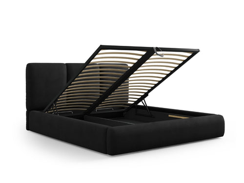 Cosmopolitan Design Opbergbed met hoofdeinde Nicolas 160x200cm, chenille, zwart - 220x180x100cm
