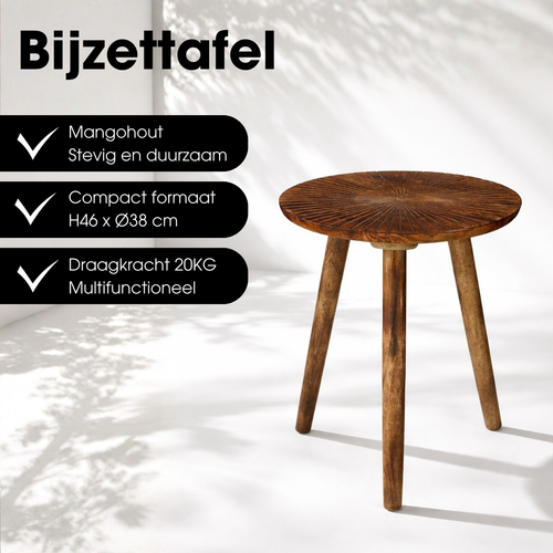 Mica Decorations Pomante Bijzettafel - Tafeltje - Koffietafel van Mangohout - Handig als Plantentafel of Plantenstandaard - Klein Salontafeltje - 46 x