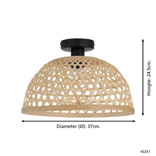 EGLO plafondlamp Claverdon - e27 - ø 37 cm - zwart/hout - vtwonen shop