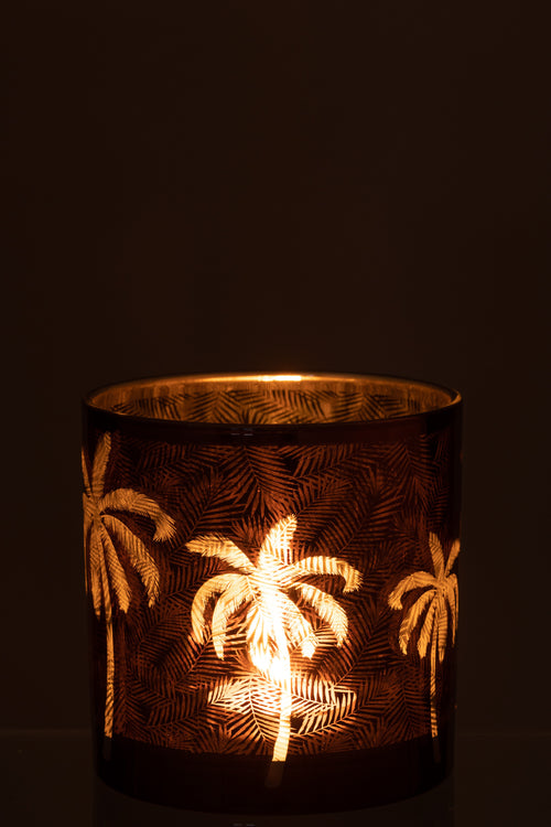 J-Line windlicht Palmboom - glas - bruin - large