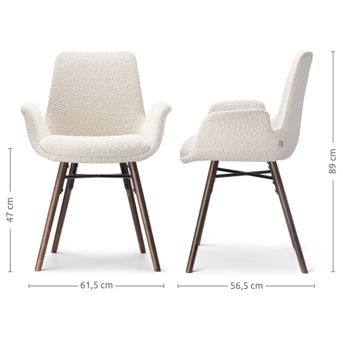 Nolon Nena-Eef Eetkamerstoel Bouclé Beige - met Armleuning - Walnoot