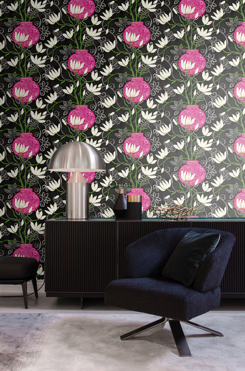 Origin Wallcoverings behang magnolia zwart en roze - 53 cm x 10,05 m - 346927 - vtwonen shop