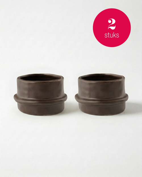 vtwonen - Waxinelichthouders Straight - Keramiek - Donkerbruin - 8.5 x 5.5 cm - Set van 2
