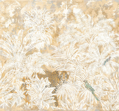 Sanders & Sanders fotobehang jungle beige, wit en okergeel - 300 x 280 cm - 612017 - vtwonen shop