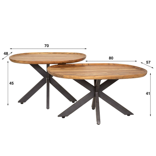 Giga Meubel Salontafel Spider - Naturel - Set van 2 - 71x48x45cm - vtwonen shop