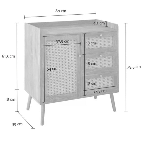 Calicosy - PALMO Ladekast 3 lades - Licht hout - 39x80x79,5 cm