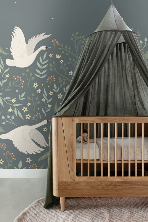 ESTAhome fotobehang zwanen vergrijsd blauw en wit - 250 x 279 cm - 159428 - vtwonen shop