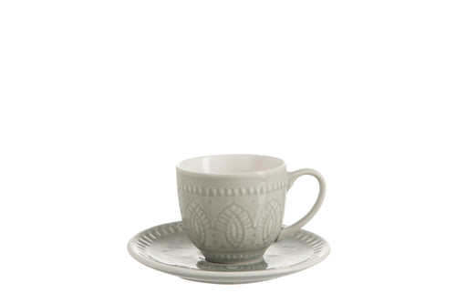 J-Line kopje + schoteltje Boho - keramiek - grijs - 6 stuks - vtwonen shop