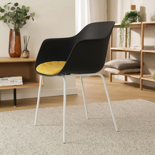 Nolon Nora-Liz Eetkamerstoel Zwart - Okergeel Kussen - Witte Poten - vtwonen shop