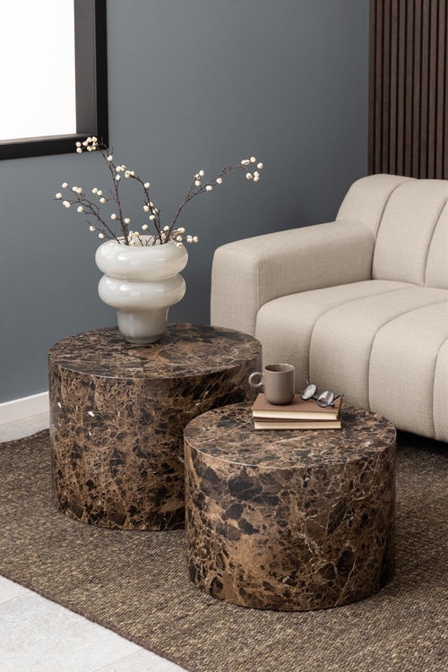 Rebellenclub Salontafel Gubbio - 58 x 58 cm - Bruin Marmer Look - Set van 2