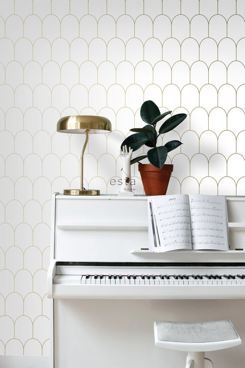 ESTAhome behang art deco motief wit en goud - 53 cm x 10.05 m - 139139