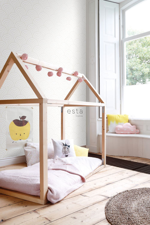 ESTAhome behang art deco bogen wit en goud - 53 cm x 10.05 m - 139215