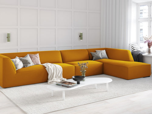 Micadoni rechter hoekbank Ruby 5-zits, flueel, geel - 180x366x69cm