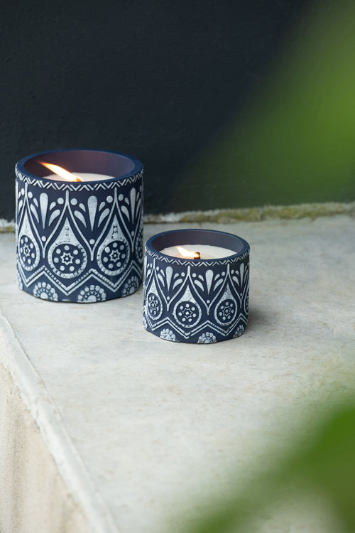 J-Line kaars - Citronella - keramiek - blauw/wit - small