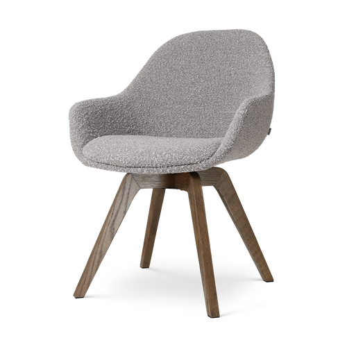Nolon Noor-Mae draaibare eetkamerstoel bouclé taupe - walnoot houten onderstel