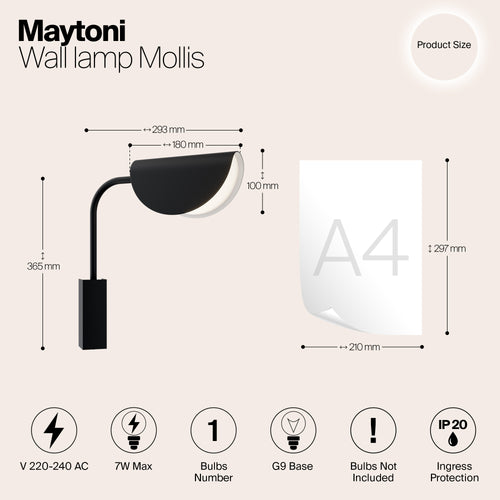 Maytoni - Wandlamp Mollis - Zwart - vtwonen shop