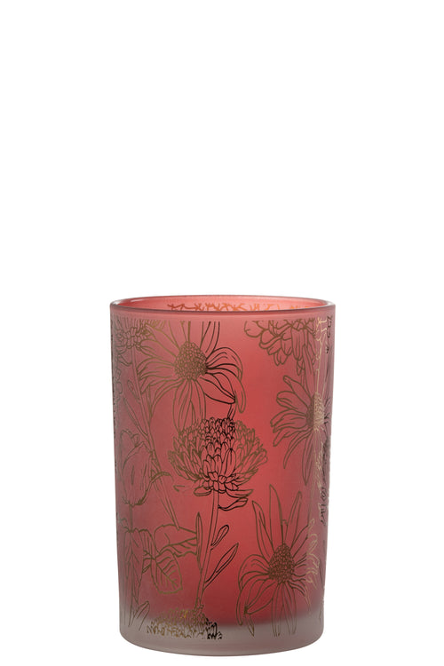 J-Line windlicht bloemen - glas - mat rood/goud - large - vtwonen shop