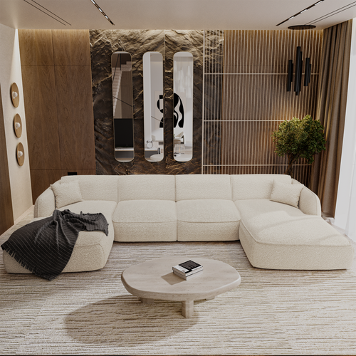 Sia Home - Panoramische banken LIVIA - Bouclette stof - Crème - 346cm - vtwonen shop