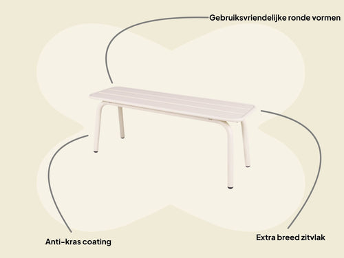 MaximaVida metalen tuinbank Max 120 cm ivoor - zonder rugleuning