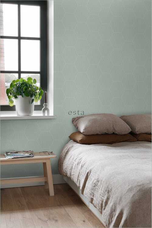 ESTAhome behang hexagon celadon groen - 53 cm x 10.05 m - 148750