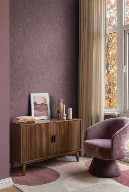 ESTAhome behang palmbladeren mauve paars - 50 x 900 cm - 131221