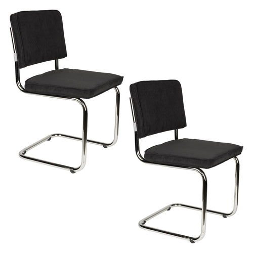 Zuiver Ridge Rib Eetkamerstoelen  Zwart - Set van 2 - vtwonen shop