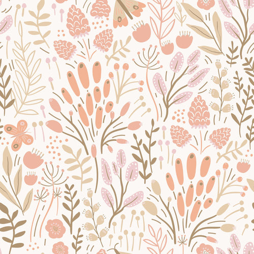 ESTAhome behang bladeren en bloemen wit en oranje - 50 x 900 cm - 131388 - vtwonen shop