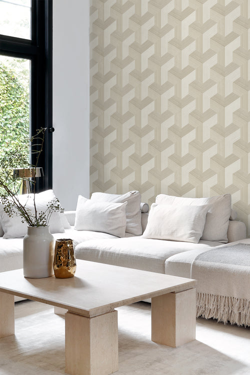 Origin Wallcoverings behang grafisch 3D motief lichtbeige - 53 cm x 10.05 m - 347948