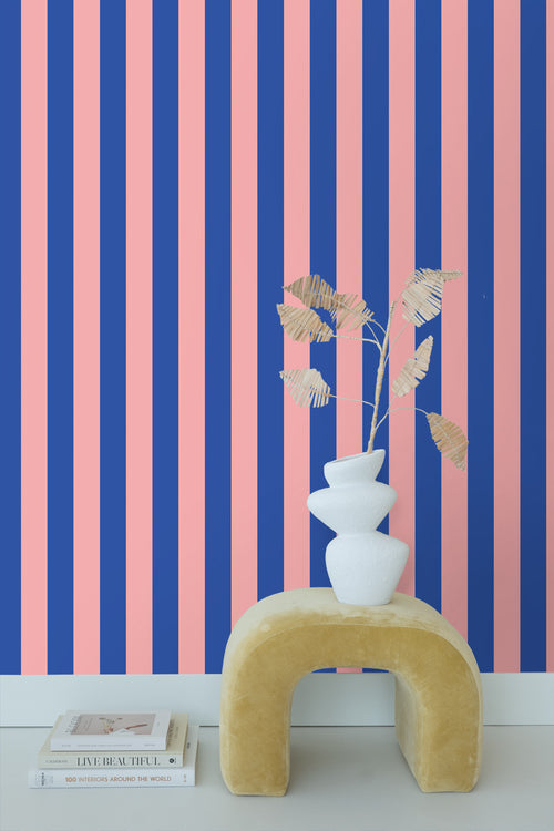 ESTAhome behang strepen licht roze en blauw - 53 cm x 10.05 m - 139907 - vtwonen shop