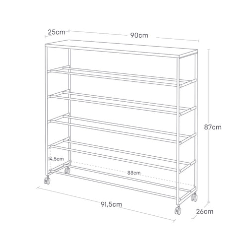 Yamazaki Tower Schoenenrek op wielen 5-laags - Zwart - vtwonen shop