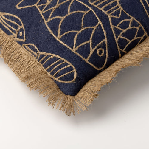 NEMO - kussenhoes 45x45 cm - gerecycled - jute franjes - Spellbound - blauw