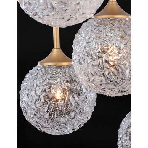 Merano Concord 5 lichts cluster hangende plafondlamp helder gestructureerd glas, geborsteld goud staal LED G9 IP20