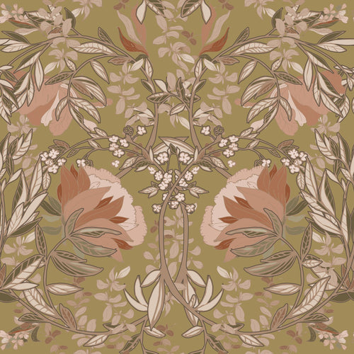 ESTAhome behang vintage bloemen in art nouveau stijl goud en terracotta roze - 0.53 x 10.05 m - 139568 - vtwonen shop