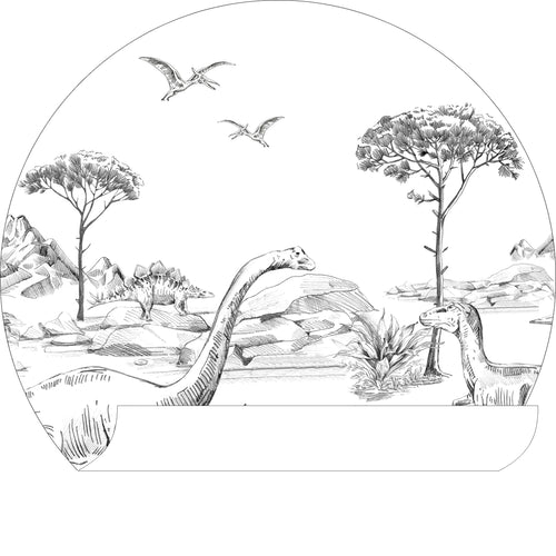 ESTAhome zelfklevende behangcirkel dinosaurussen zwart wit - Ø 70 cm - 159073