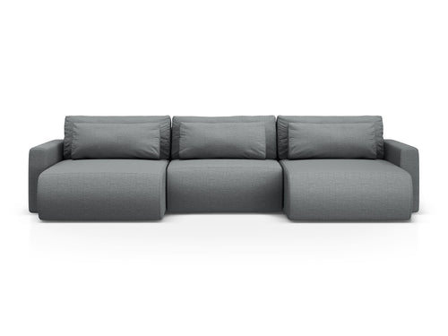 Cosmopolitan Design Converteerbare panoramische bank met opbergdoos Belfast 4-zits, structurele stof grijs - 149x340x84cm