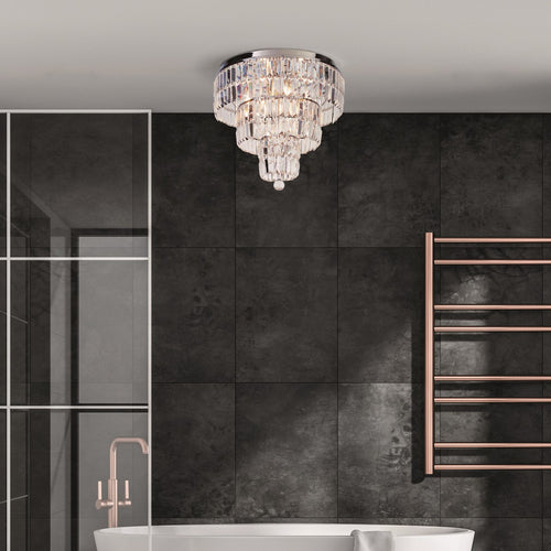 Empire 6-lichts plafondlamp, chroom en helder glas, IP44