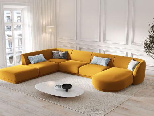 Micadoni Panoramische hoekbank links Miley 6-zits, flueel, geel - 255x330x70cm