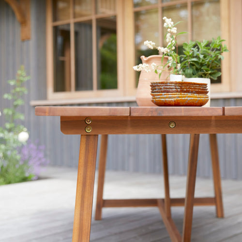 Tikamoon Alba - Rechthoekige tuintafel in massief acacia voor 8 personen. - Bruin
