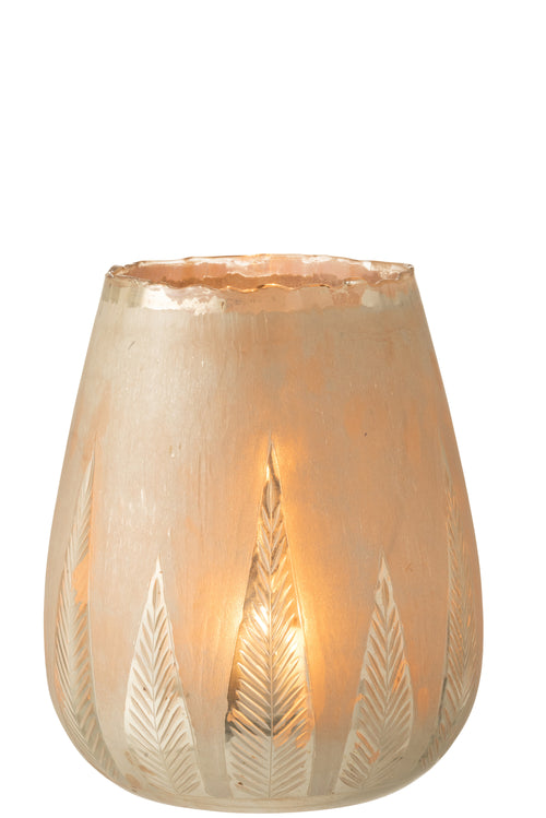 J-Line windlicht Blad Rond - glas - zilver - large - vtwonen shop